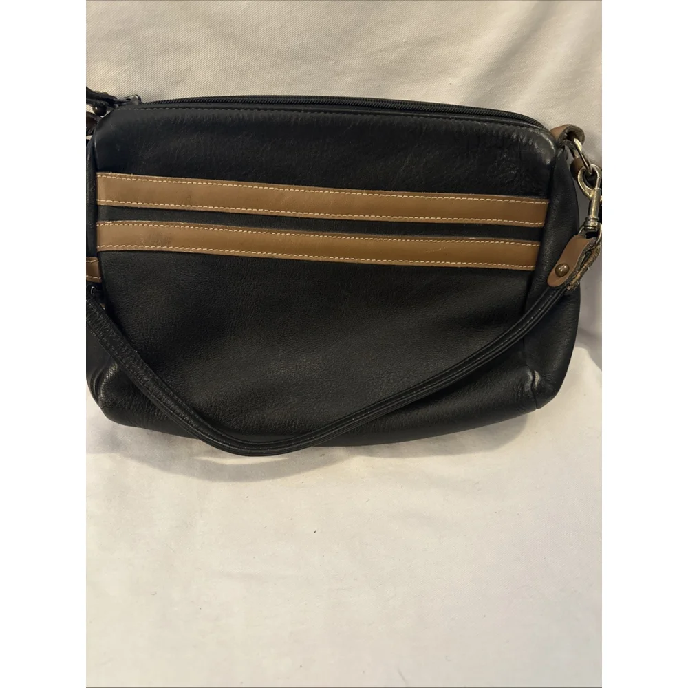 Vintage Orvis Black Brown Pebbled Leather Crossbody Bag - Picture 1 of 8